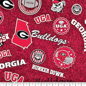 Ga Bulldogs Fabric, UGA Fabric, Quilting Fabric, Sports Fabric, Mask Fabric, Craft Supplies, Clothing Fabric, Sewing Material