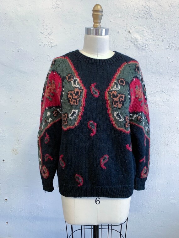 Vintage Black Thick Wool Sweater Jumper 80s Aston