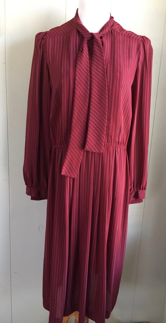 red pinstripe dress