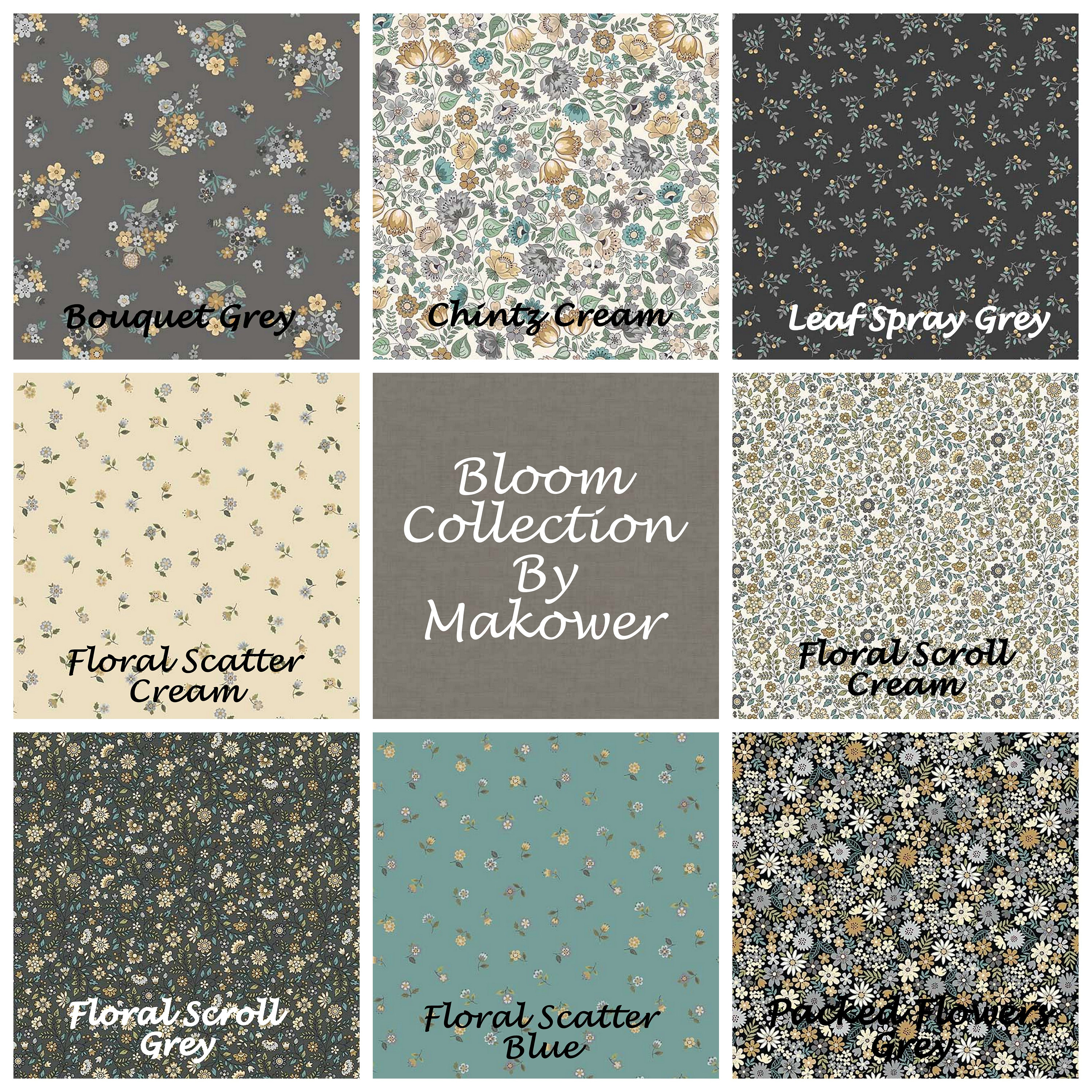 DREAM BUNDLES Makower 100/% Cotton Quilting Fabric Flowers Floral Pink Grey