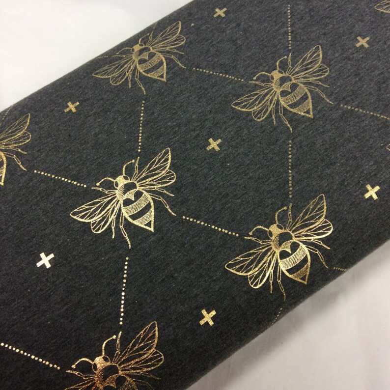 Golden Bee Metallic Foil Jersey Light Grey Fabric HALF METRE Dressmaking Knit St