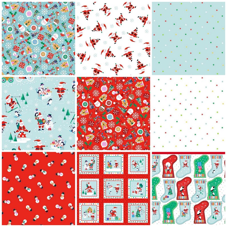 White Trees 100/% Cotton Multiple Sizes Joyeux Christmas Makower Fabric