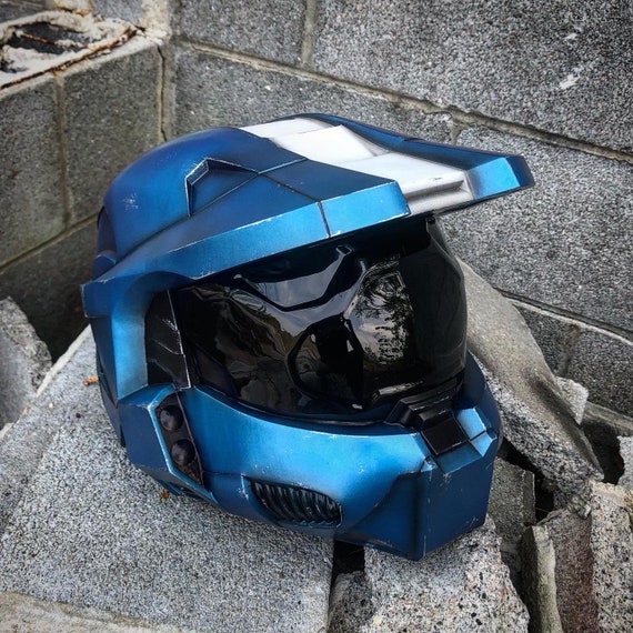 blue halo motorcycle helmet Mark VI helmet