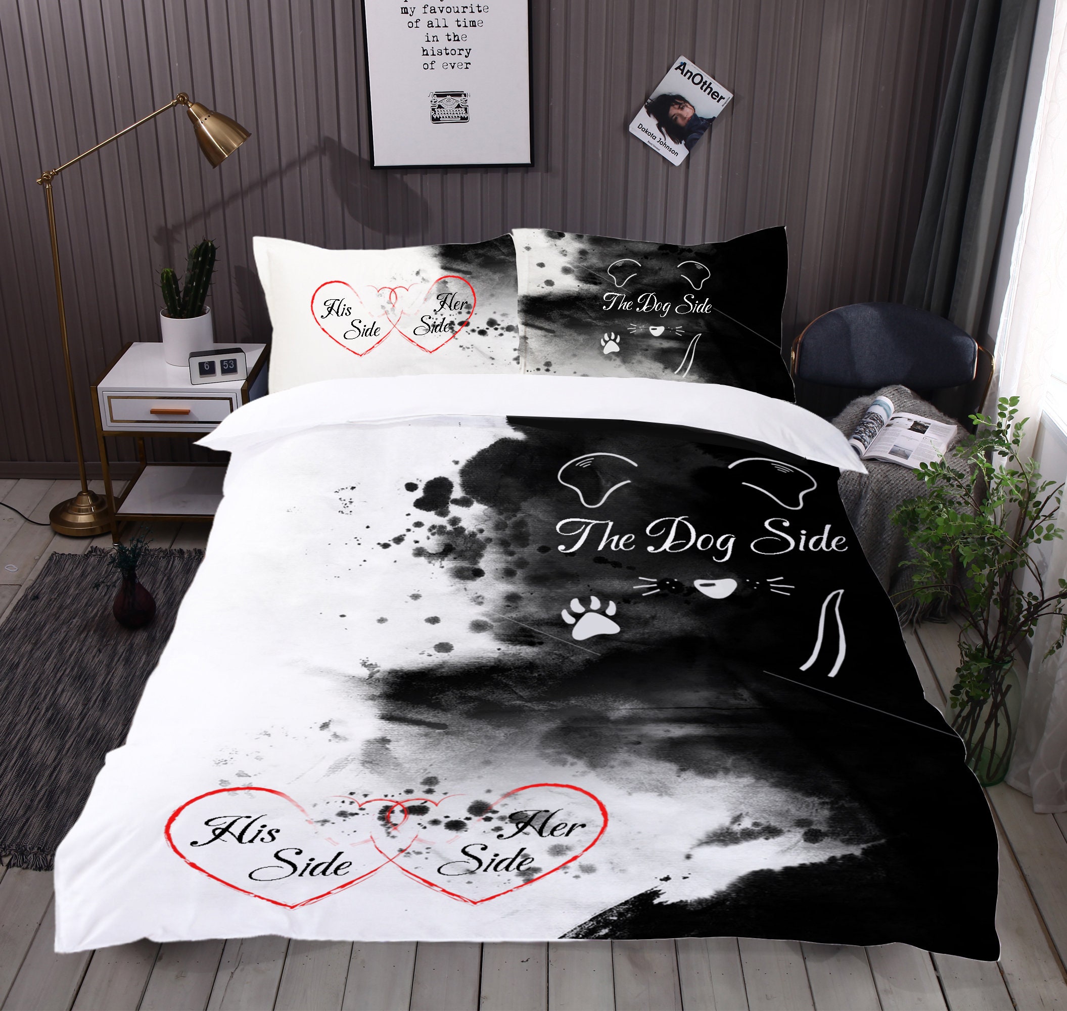 Karakteriseren gebruik oorlog His Side Her Side Dog Side Couple Bedding Set