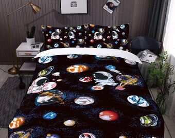 Spaceman Single Duvet Cover Set Reversible Astronaut Planets Rocket Kids Bedding 