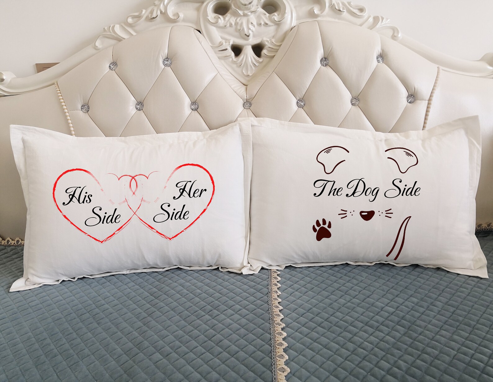 His side her side dog side couple bedding pillowXmas gift for Etsy