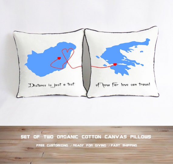 Custom Long Distance Pillow World Map Couple Canvas Etsy