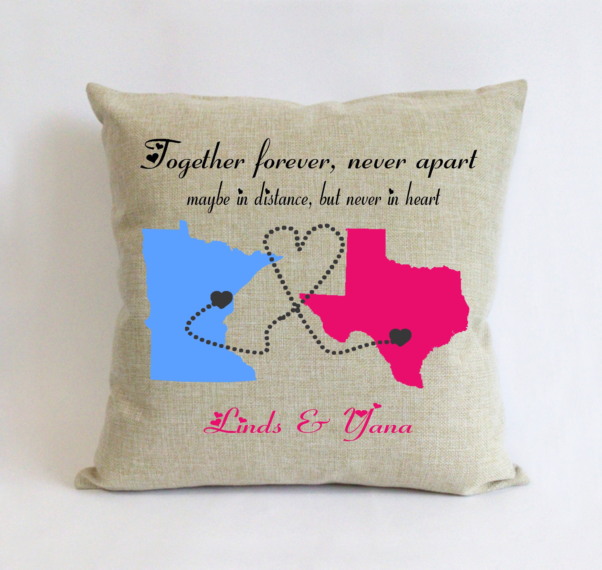 Long distance couple pillowcouple go away giftstate gift for Etsy