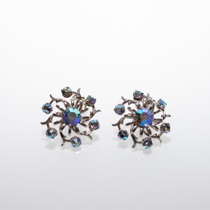 Vintage Blue Rhinestone Clip-On Earrings