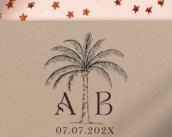 Destination Wedding Save the Date Stamp Palm Tree Monogram Stamp Wedding Gift Self Inking or Rubber Stamp Wedding Favor Tag Gift For Bride