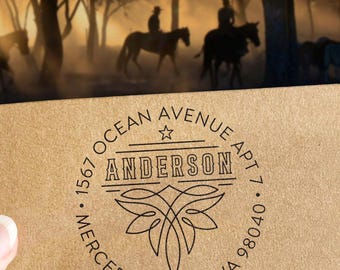 Custom Western Cowboy Boot Stitch Family Return Address Self-inking Or Wooden Rubber Stamp