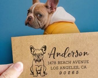 Custom Retrurn Address Stamp French Bulldog Frenchie Dog Owner Holiday Wedding Housewarming Gift Self Inking or Wooden Rubber Stamp