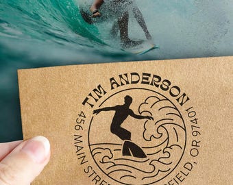 Custom Surfboard Return Address Stamp - Personalized Self-Inking or Wood Stamp