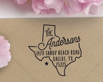 Custom Texas State Return Address Stamp, perfect gift for holidays, housewarming parties and weddings or as Business Card