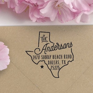 Custom Texas State Return Address Stamp, perfect gift for holidays, housewarming parties and weddings or as Business Card