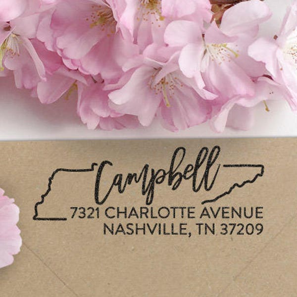 Custom Tennessee State Return Address Stamp, perfect gift for holidays, housewarming parties and weddings or as Business Card