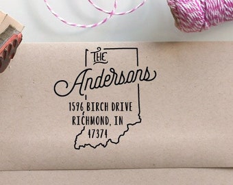 Custom Indiana Map Return Address Stamp, perfect gift for holidays, housewarming parties and weddings or as Business Card
