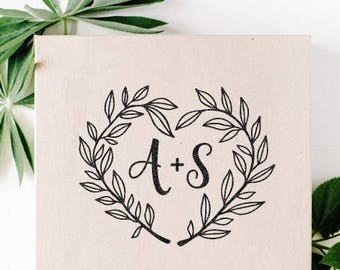 Custom wedding stamp, heart-shaped monogram stamp,  save the date  wedding stamp, rubber and self inking stamp