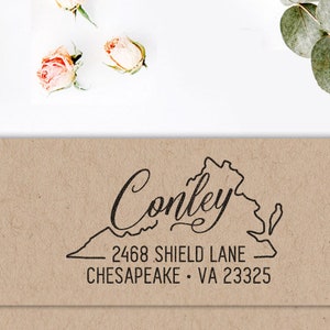 Custom Virginia State Return Address Stamp, perfect gift for holidays, housewarming parties and weddings or as Business Card