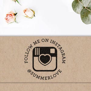 Custom Social Media Rubber Stamp with a heart and the Instagram Icon for your business or personal feed, Self Inking option