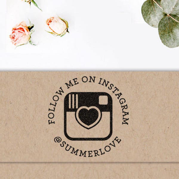 Custom Social Media Rubber Stamp with a heart and the Instagram Icon for your business or personal feed, Self Inking option
