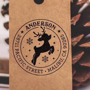Tampon d'adresse de Noël mignon renne, père Noël, idée cadeau pour les fêtes de Noël, cadeau de Noël postal joyeux Noël à faire soi-même