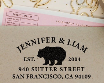 Custom Address Stamp with Bear for weddings, return address stamp, customized gift for holidays, housewarming, wedding