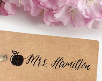 Custom Name Stamp, teacher stamp, custom rubber stamp, self inking stamp, personal name stamp with apple