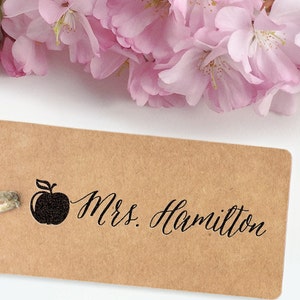 Custom Name Stamp, teacher stamp, custom rubber stamp, self inking stamp, personal name stamp with apple