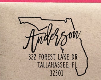 Custom Florida State Return Address Stamp, perfect gift for holidays, housewarming parties and weddings or as Business Card