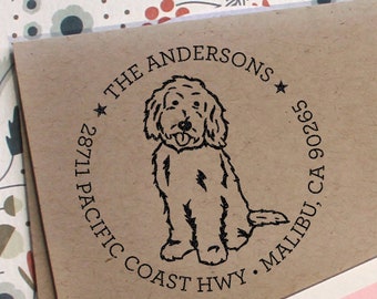 Timbre d’adresse personnalisé, timbre d’adresse de retour de chien Goldendoodle, cadeau de pendaison de crémaillère personnalisé, timbre de mariage, timbre Save The Date, idée cadeau 2