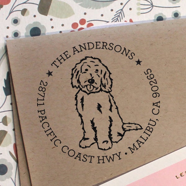 Custom Address Stamp, Goldendoodle Dog Return Address Stamp, Customized Housewarming Gift, Wedding Stamp, Save The Date Stamp, Gift Idea 2