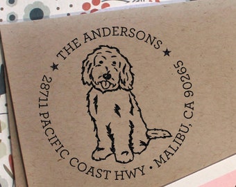 Custom Address Stamp, Goldendoodle Dog Return Address Stamp, Customized Housewarming Gift, Wedding Stamp, Save The Date Stamp, Gift Idea 2