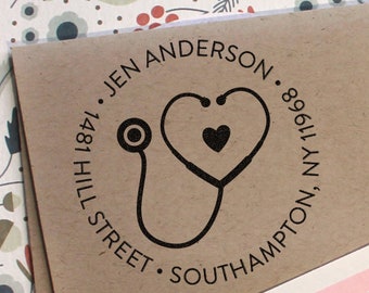 Custom Nurse Address Stamp Cute Nurse Or Doctors Housewarming Gift Heart Address Stamp Self Inking Stamp Or Rubber Stamp With Wooden Handle