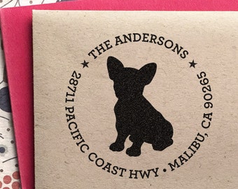 Timbre d'adresse personnalisé - Timbre d'adresse de retour French Bulldog / Frenchie, cadeau personnalisé pour les vacances, la pendaison de crémaillère et les mariages, l'école