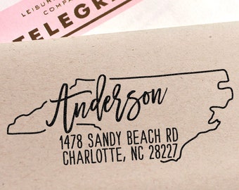 Custom North Carolina State Return Address Stamp, perfect gift for holidays, housewarming parties and weddings or as Business Card