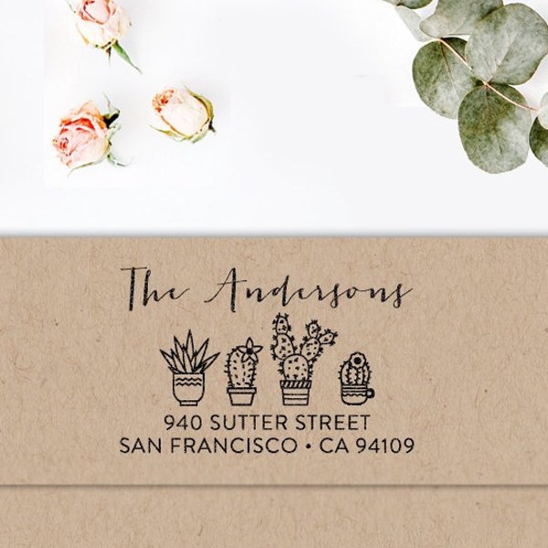 Cactus Return Address Stamp Wedding Stamp Modern Stamp Rubber or Self Inking Housewarming Gift Idea for Her Wedding Gift Save the Date