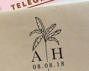 Destination Wedding Save the Date Stamp Palm Tree Monogram Stamp Wedding Gift Self Inking or Rubber Stamp Wedding Favor Tag Gift For Bride