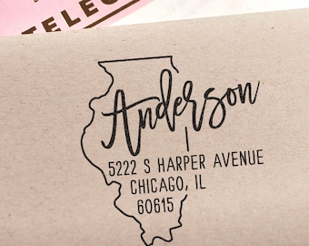 Custom Illinois State Return Address Stamp Wedding Stamp Housewarming Gift Save The Date Stamp Self Inking And Rubber Stamp Modern Stamp