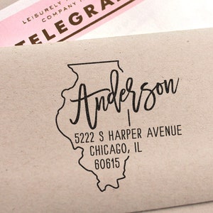 Custom Illinois State Return Address Stamp Wedding Stamp Housewarming Gift Save The Date Stamp Self Inking And Rubber Stamp Modern Stamp