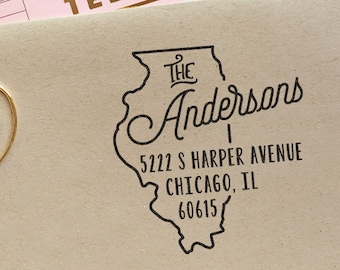Custom Illinois State Return Address Stamp Wedding Stamp Housewarming Gift Save The Date Stamp Self Inking And Rubber Stamp Modern Stamp