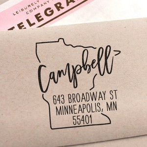 Custom Minnesota State Return Address Stamp, perfect gift for holidays, housewarming parties and weddings or as Business Card