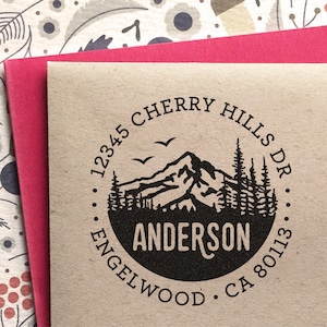Custom Address Stamp with Mountains, wedding, housewarming, christmas gift, rubber stamp, return address stamp, stocking stuffer