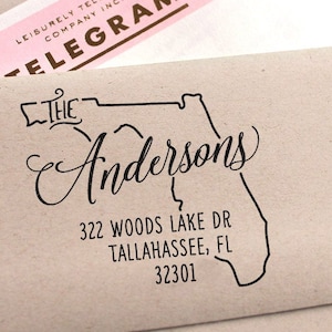 Tampon d'adresse de retour personnalisé pour l'État de Floride, cadeau parfait pour les vacances, les pendaisons de crémaillère et les mariages ou comme carte de visite