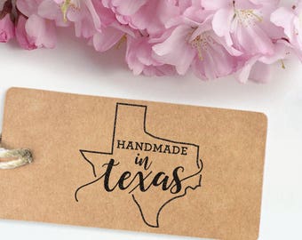 Handmade in Texas Stamp, gift tag stamp, etsy seller stamp, shop stamp, self ink stamp, rubber stamp, gift for her, stocking stuffer