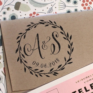 Custom wedding stamp, circular monogram save the date stamp with wedding date and initials, rubber stamp and self inking stamp