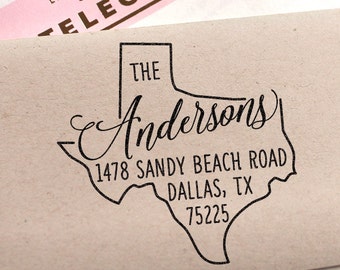 Custom Texas State Return Address Stamp, perfect gift for holidays, housewarming parties and weddings or as Business Card