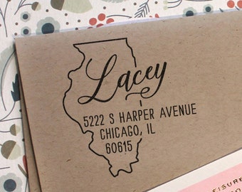 Custom Illinois State Return Address Stamp Wedding Stamp Housewarming Gift Save The Date Stamp Self Inking And Rubber Stamp Modern Stamp