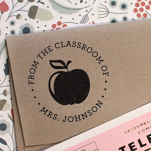 Custom Name Stamp, teacher stamp, custom rubber stamp, self inking stamp, personal name stamp with apple