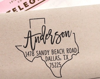 Custom Texas State Return Address Stamp, perfect gift for holidays, housewarming parties and weddings or as Business Card